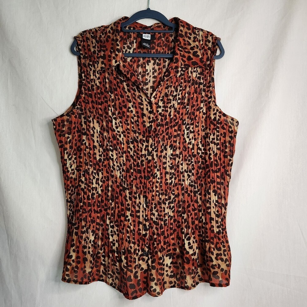 Studio 1940 V Neck Sleeveless blouse Animal Print Black,Orange size 22/24